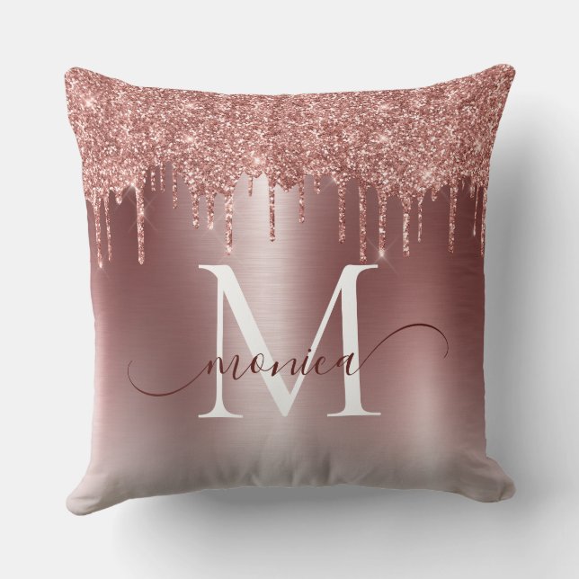 Ro Guld Glitter driver Monogram Namn med Metall i Kudde (Baksida)