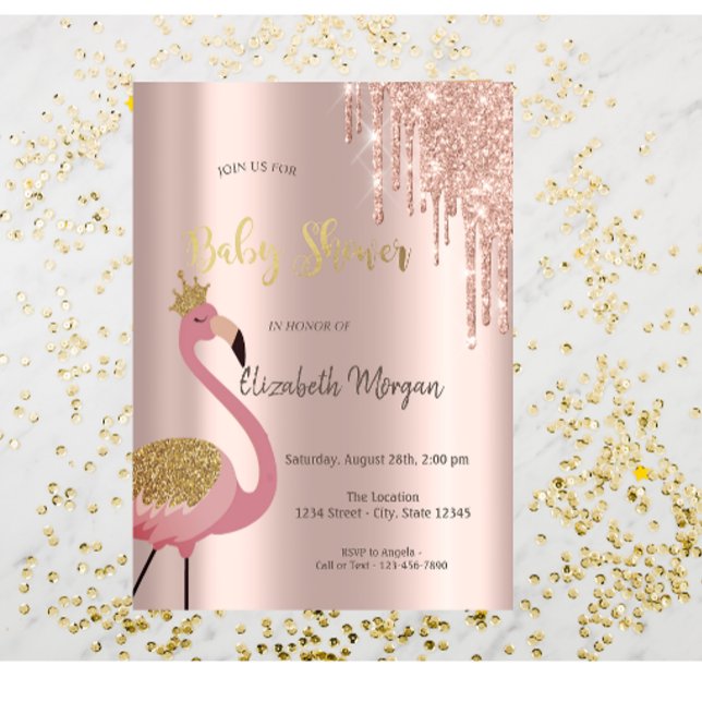 Ro Guld Glitter driver Rosa Flamingo Baby Shower Inbjudningar (Skapare uppladdad)