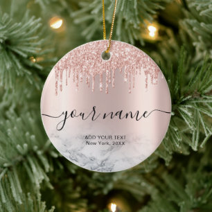 Ro Guld Glitter Drives Elegant Chic Script Namn Julgransprydnad Keramik