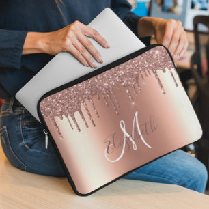 Ro Guld Glitter Drives Metall Monogram Trendig Laptop Fodral