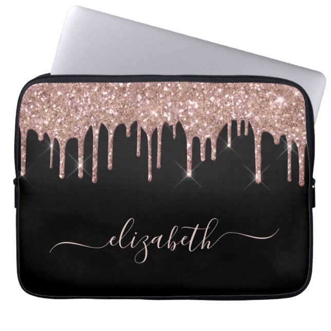 Ro Guld Glitter Drives Personlig Black Laptop Fodral (Framsidan)