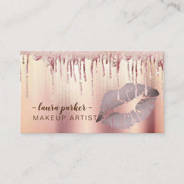 Ro Guld Glitter-drivning Läppar Makeup-konstnär Visitkort (Framsida)