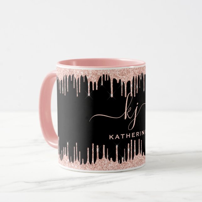 Ro Guld Glitter Drivrutiner 2 Monogram Script Co Mugg (Framsida vänster)