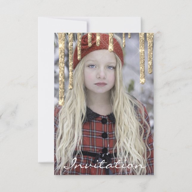 Ro Guld Glitter Drivrutiner för födelsedagsdel, Sv Inbjudningar (Baksida)