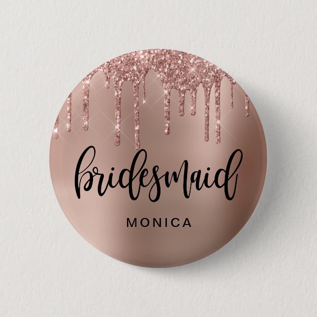 Ro guld glitter droppar bridesmaid knapp (Framsida)