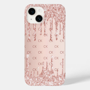 Ro guld glitter droppar i monogram initialer