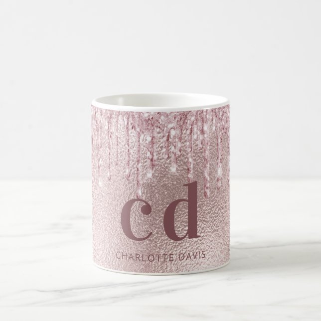 Ro guld glitter droppar rosa monogram namn kaffemugg (Center)