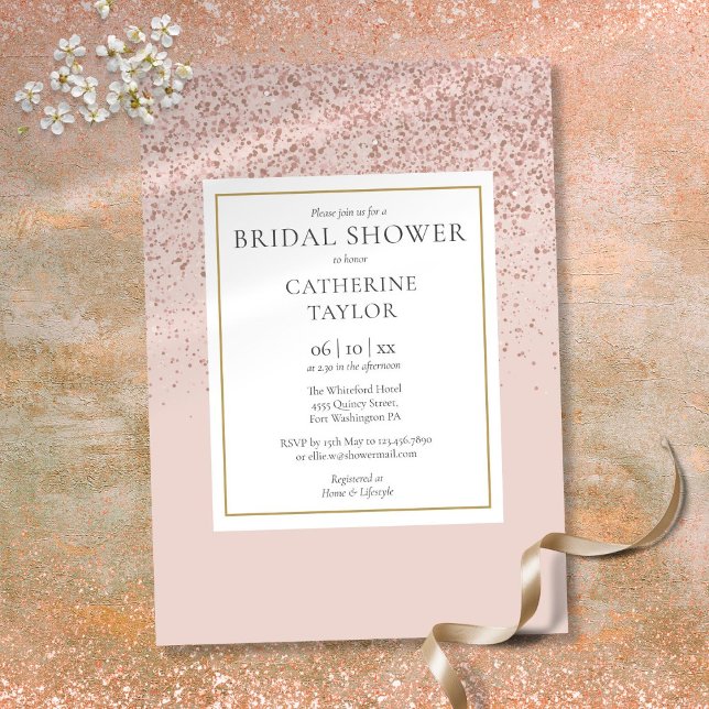 Ro Guld Glitter Elegant Guld Möhippa Inbjudningar (Rose Gold Glitter Elegant Gold Bridal Shower Invitation)