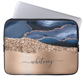 Ro Guld Glitter Elegant Monogrammed marinblått ma Laptop Fodral