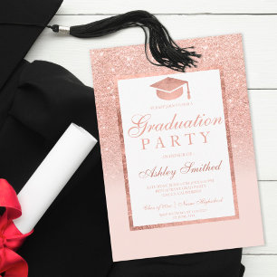Ro guld glitter elegant Studentmössa party Inbjudningar