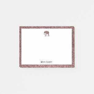 Ro Guld Glitter Elephant & Gräns med vit Post-it Block