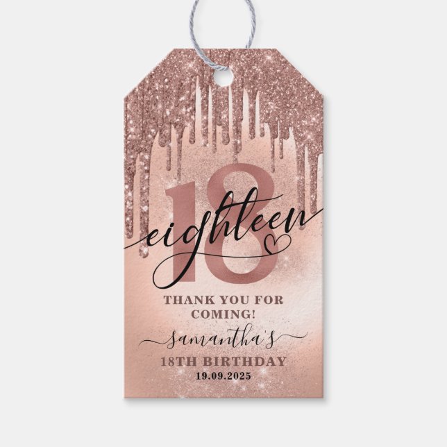 Ro Guld Glitter & Foil 18:e födelsedagen Tack Presentetikett (Framsidan)