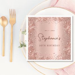 Ro Guld Glitter Foil 50:e födelsedagsmonogram Pappersservett