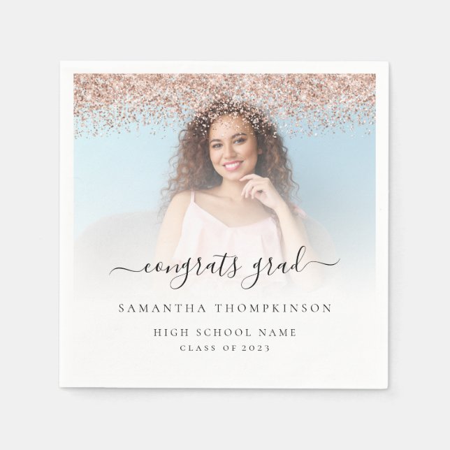 Ro Guld Glitter Foto 2024 Gratulerara Studenten Pappersservett (Framsidan)