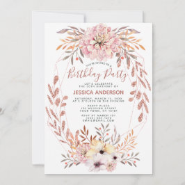 Ro Guld Glitter Geometric Bouquet Födelsedagsfest Inbjudningar