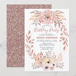 Ro Guld Glitter Geometric Bouquet Födelsedagsfest Inbjudningar