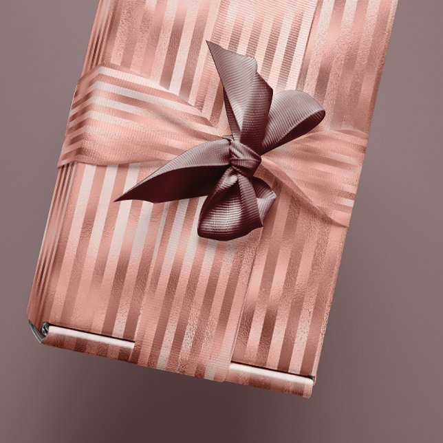 Ro Guld  Glitter Glam Rand Linjer Metall Presentpapper (Rose Gold Blush Glitter Glam Stripes Lines Metal Wrapping Paper)