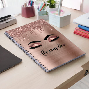 Ro Guld Glitter Gnistra Eyelash Monogram Namn Anteckningsbok