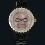 Ro Guld Glitter Gnistra Eyelash Monogram Namn Armbandsur<br><div class="desc">Ro Faux Foil Metallic Gnistra Glitter Brushed Metall Monogram Namn och initial Eyelash (Lash),  Eyelash Extensions och Ögon  Guld Rosa Dam Wrist Watch. Utformningen gör perfekten söt 16-årsjubileum,  bröllop,  möhippa,  årsdag,  babydusch eller bachelorette-festgåva till någon som tittar för ett trendig coola stil.</div>