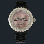 Ro Guld Glitter Gnistra Eyelash Monogram Namn Armbandsur<br><div class="desc">Ro Faux Foil Metallic Gnistra Glitter Brushed Metall Monogram Namn och initial Eyelash (Lash),  Eyelash Extensions och Ögon  Guld Rosa Dam Wrist Watch. Utformningen gör perfekten söt 16-årsjubileum,  bröllop,  möhippa,  årsdag,  babydusch eller bachelorette-festgåva till någon som tittar för ett trendig coola stil.</div>
