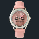 Ro Guld Glitter Gnistra Eyelash Monogram Namn Armbandsur<br><div class="desc">Ro Faux Foil Metallic Gnistra Glitter Brushed Metall Monogram Namn och Initial Eyelash (Lash),  Eyelash Extensions och Ögon  Guld Makeup Watch. Det gör perfekten söt 16-årsjubileum,  bröllop,  möhippa,  årsdag,  babydusch eller bachelorette-festgåva till någon som dekorerar hennes rum i trendiget coola stil.</div>