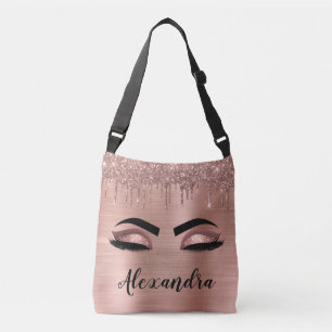 Ro Guld Glitter Gnistra Eyelash Monogram Namn Axelväska