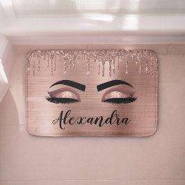 Ro Guld Glitter Gnistra Eyelash Monogram Namn Badrumsmatta