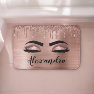 Ro Guld Glitter Gnistra Eyelash Monogram Namn Badrumsmatta