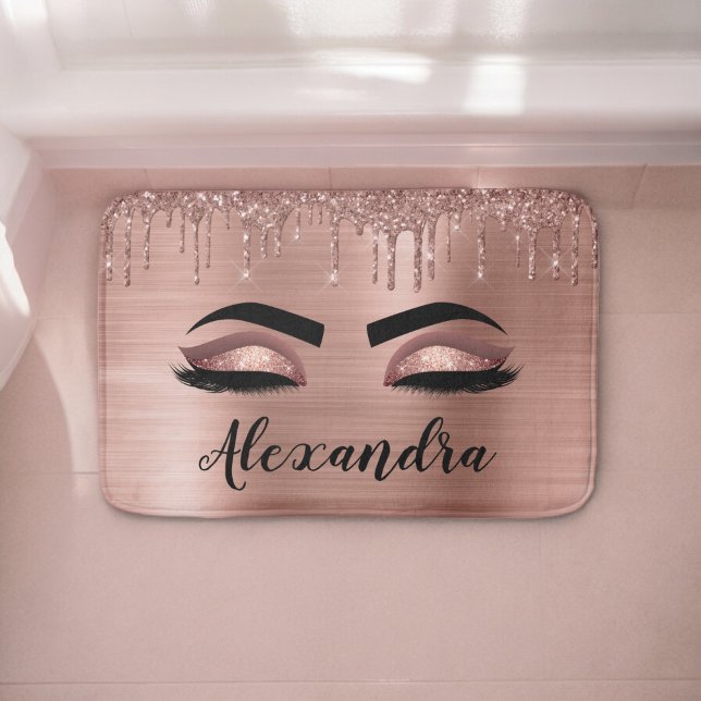 Ro Guld Glitter Gnistra Eyelash Monogram Namn Badrumsmatta (Skapare uppladdad)