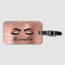 Ro Guld Glitter Gnistra Eyelash Monogram Namn Bagagebricka