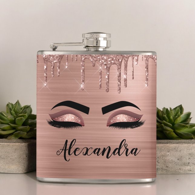 Ro Guld Glitter Gnistra Eyelash Monogram Namn Fickplunta (Skapare uppladdad)