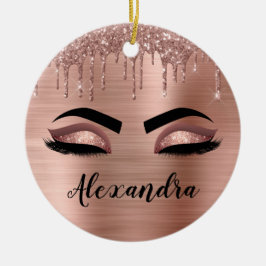Ro Guld Glitter Gnistra Eyelash Monogram Namn Julgransprydnad Keramik