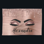 Ro Guld Glitter Gnistra Eyelash Monogram Namn Kökshandduk<br><div class="desc">Ro Faux Foil Metallic Gnistra Glitter Brushed Metall Monogram Namn och Initial Eyelash (Lash),  Eyelash Extensions och Ögon  Guld Kitchen Towel. Utformningen gör perfekten söt 16-årsjubileum,  bröllop,  möhippa,  årsdag,  babydusch eller bachelorette-festgåva till någon som tittar för ett trendig coola stil.</div>