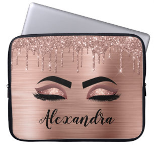 Ro Guld Glitter Gnistra Eyelash Monogram Namn Laptop Fodral