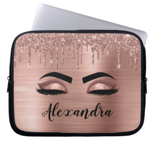 Ro Guld Glitter Gnistra Eyelash Monogram Namn Laptop Fodral