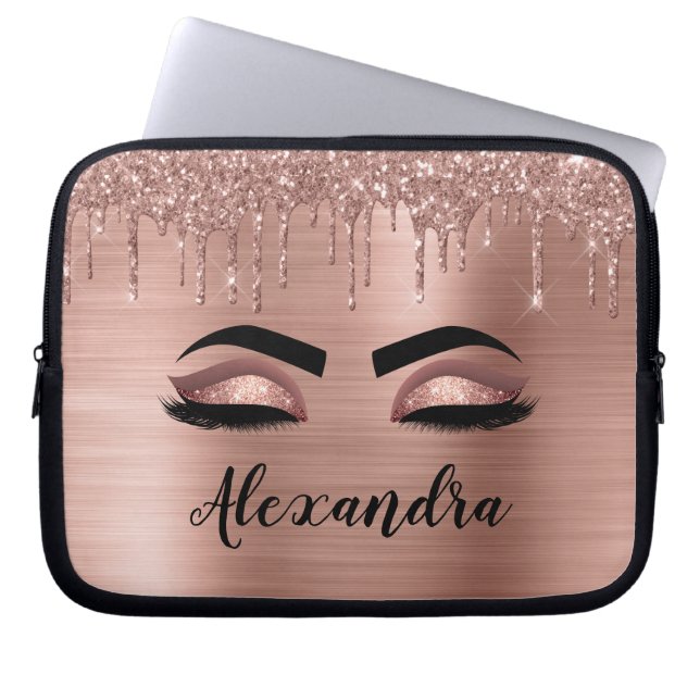 Ro Guld Glitter Gnistra Eyelash Monogram Namn Laptop Fodral (Framsidan)