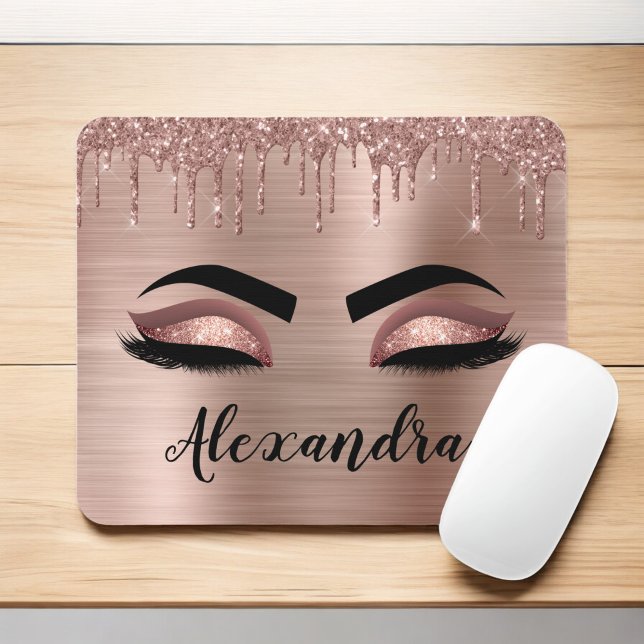 Ro Guld Glitter Gnistra Eyelash Monogram Namn Musmatta (Skapare uppladdad)