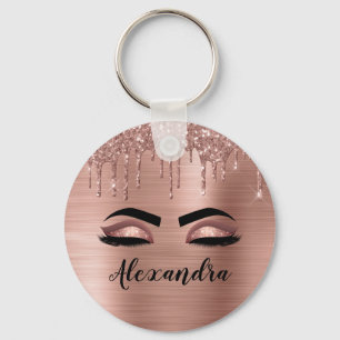 Ro Guld Glitter Gnistra Eyelash Monogram Namn Nyckelring