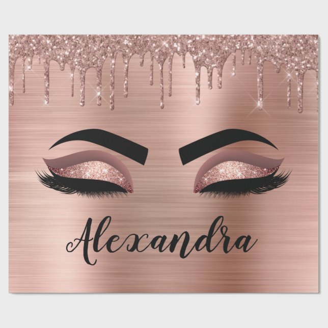 Ro Guld Glitter Gnistra Eyelash Monogram Namn Presentpapper (Platt)