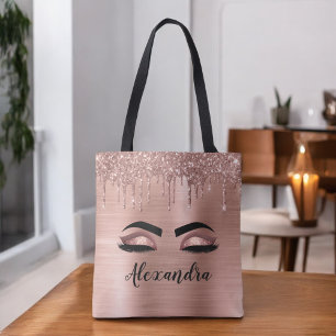 Ro Guld Glitter Gnistra Eyelash Monogram Namn Tygkasse