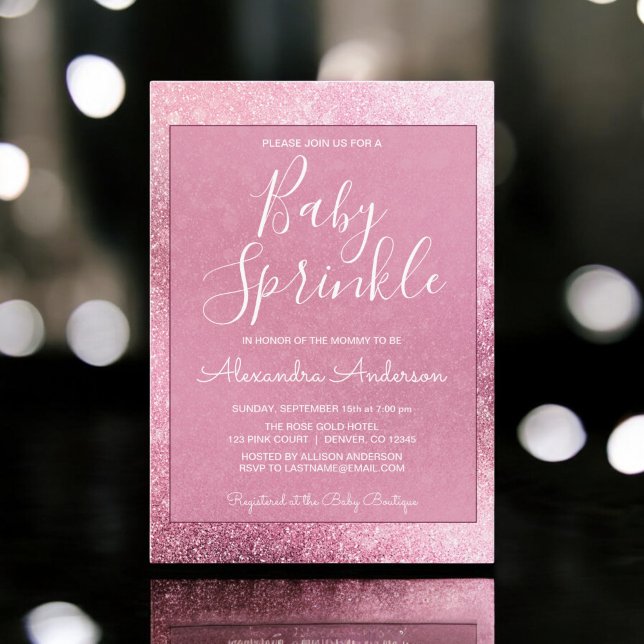 Ro Guld Glitter Gnistra Flickans Baby-sprinkler Inbjudningar (Skapare uppladdad)