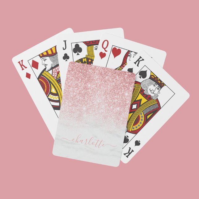 Ro Guld Glitter Gnistra Marble Personlig Namn Casinokort (Skapare uppladdad)