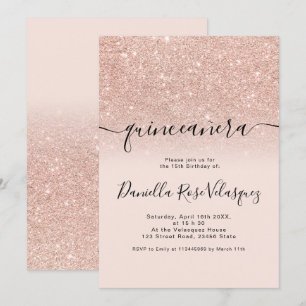 Ro guld glitter-gungor rosa ombre quinceanera inbjudningar