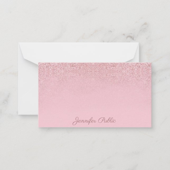 Ro Guld Glitter Handskriven Namn Elegant med hands Anteckningskort (Framsida)