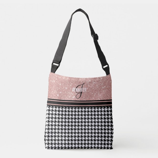 Ro Guld Glitter Houndstooth monogram namn Axelväska (Framsida)