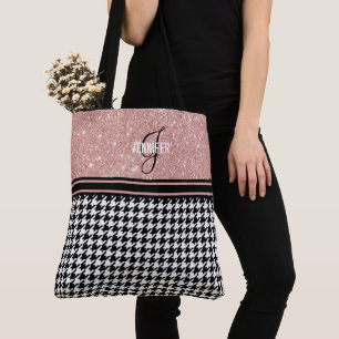Ro Guld Glitter Houndstooth monogram namn Tygkasse
