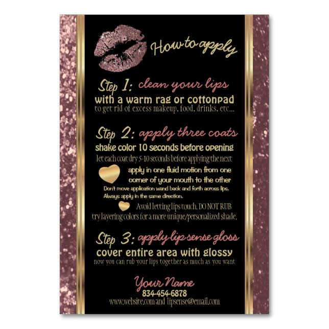 Ro Guld Glitter, hur instruktionerna ska tillämpas Bordsnummer (Framsidan)