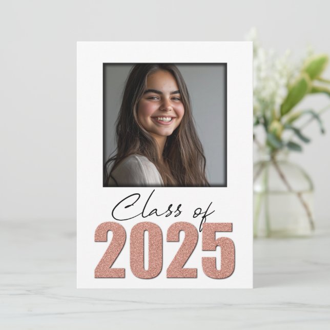 Ro Guld Glitter klass 2025 Foto Open House Inbjudningar (Stående Fram)