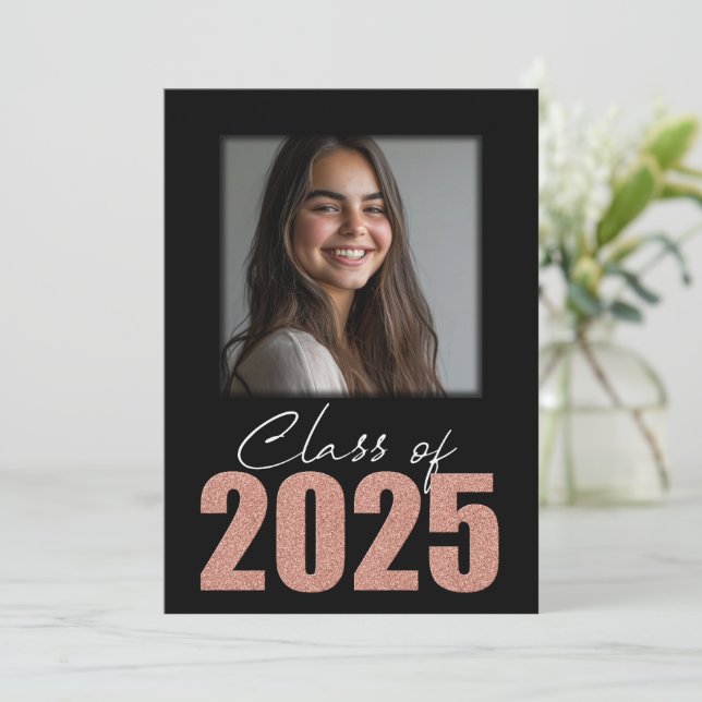 Ro Guld Glitter klass 2025 Foto Open House Inbjudningar (Stående Fram)