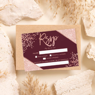 Ro guld glitter konfeetti burgundy osa bröllop kort